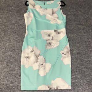 Calvin Klein Mint and White Floral Midi Dress size 12